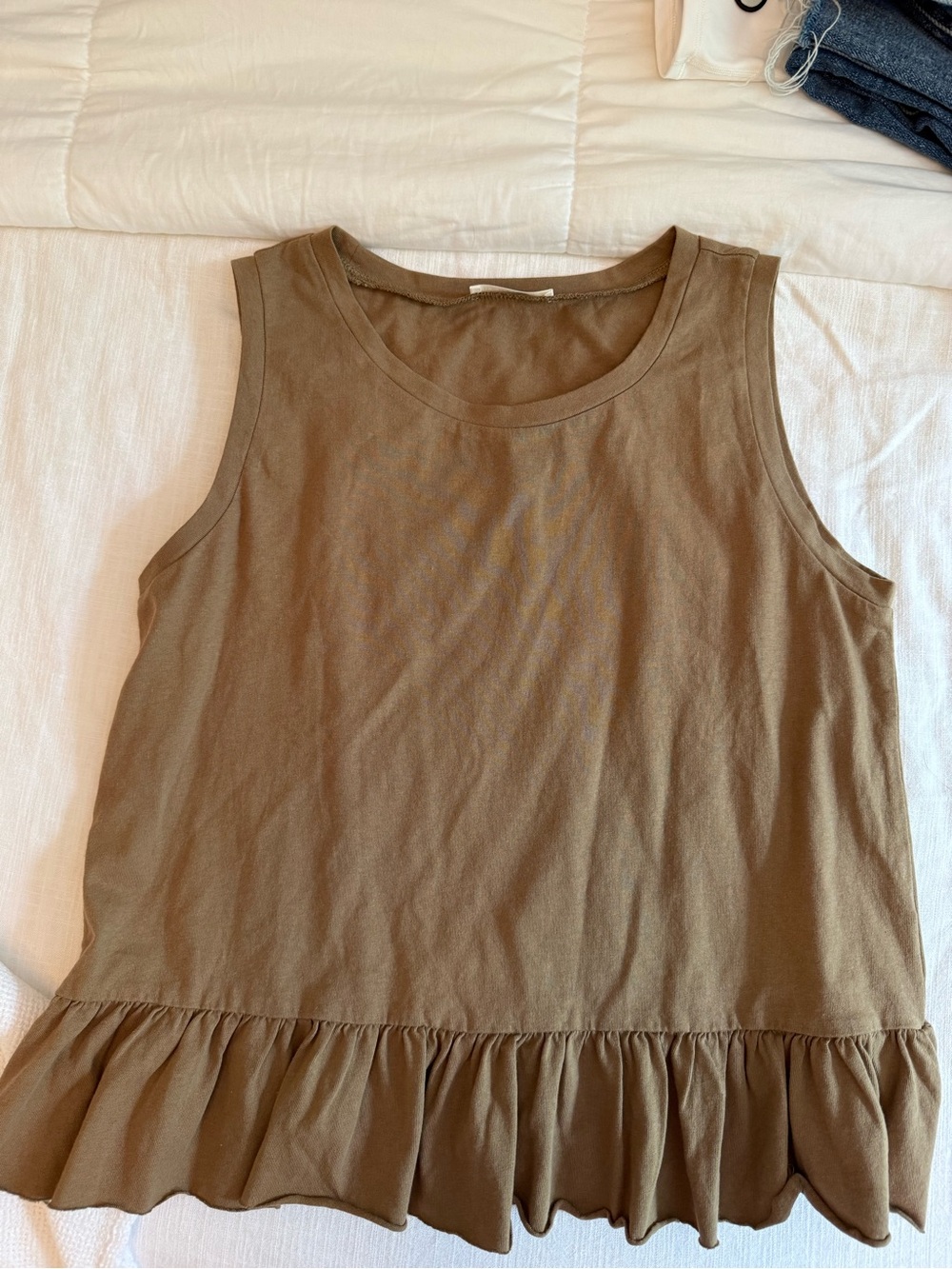 Neuflora wardrobe cotton Sleeveless Ruffle-Hem Tank Top - Brown